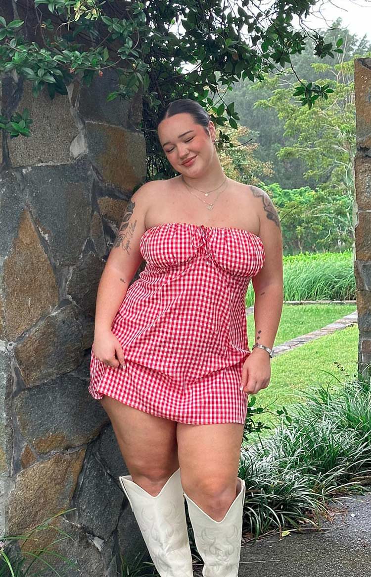 Faith Red Gingham Strapless Mini Dress BB Exclusive