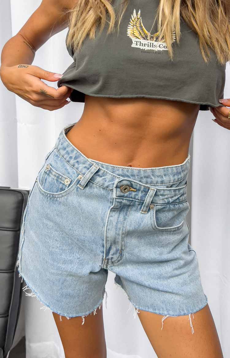 Sundae Blue Denim Asymmetric Shorts BB Exclusive