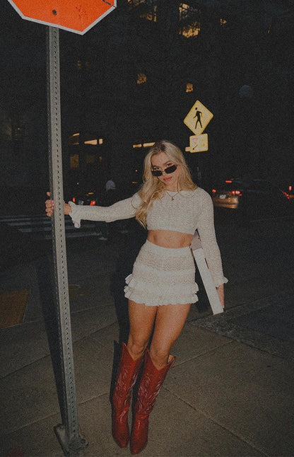 Lorri White Knit Ruffle Shorts BB Exclusive